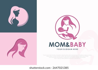 mother child love care logo in flat design . vector illustration