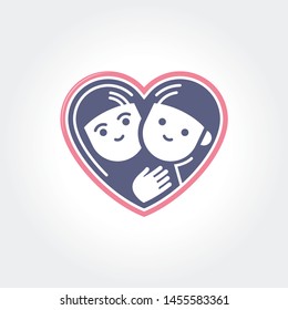 Mother and child love icon, logo, heart shaped. Caring for children.