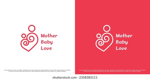 Ilustración de diseño del logo de amor para madre hija. Resumen de la silueta de carácter creativo la forma del bebé de la madre amor el afecto al corazón. Moderna y sencilla plantilla de icono para la crianza familiar.