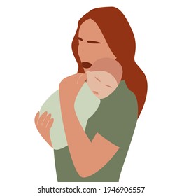 Mother with child. Mom holding newborn in hands. Happy new mother holds her infant baby in her arms. Stock vector illustration, eps 10.