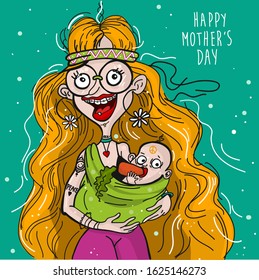 Mother and child. Mom hugging her daughter with a lot of love and tenderness. Mother’s day card