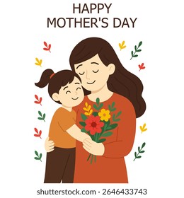 Mãe e filho. Mamãe abraçando a filha com muito amor e ternura. Dia das mães, conceito de feriado. Desenho animado plano isolado vetor design.