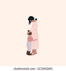 Mother and child. Mom hugs her daughter with great love and tenderness. Mother's day, holiday concept. flat isolated vector design.