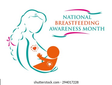 Mother and Child for National Breastfeeding Awareness Month concept. Editable Clip Art.