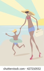 Mother and child on the beach
