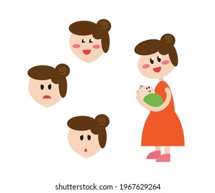 Mother and child on a white background. Motherhood Cartoon Illustrations.