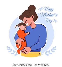 Mother and child on white background for Mother's Day card