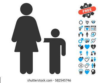 Mother Child pictograph with bonus lovely pictures. Vector illustration style is flat iconic blue and gray symbols on white background.