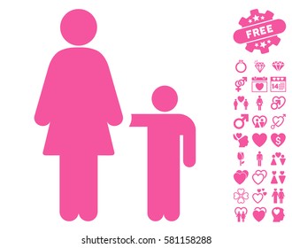 Mother Child pictograph with bonus valentine clip art. Vector illustration style is flat iconic pink symbols on white background.