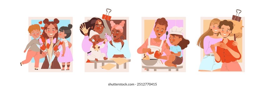 Mother and Child Playing and Having Fun Together Enjoying Activity Vector Set