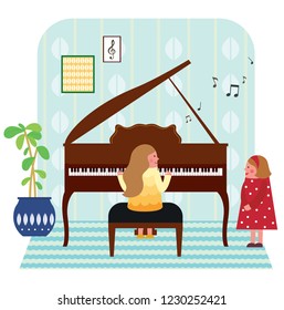 Mother and Child Playing the Piano