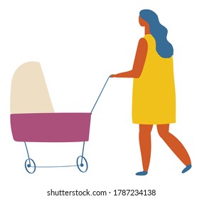 Mutter mit Kind in Pram flatter Vektorgrafik