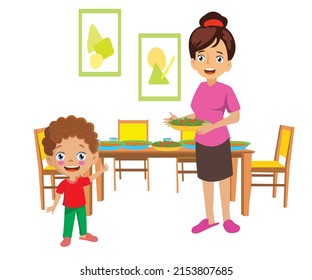 madre e hijo preparando la cena
