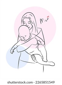 Mother and child print. Printable line drawing of a mother and baby. Minimal line drawing. Mother's Day. Mom I love you. The love of a child and a mother.