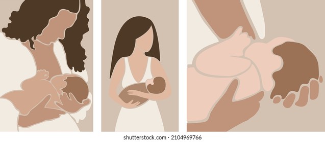 Mother child printable posters. Abstract woman cards contemporary style, pregnancy motherhood concept. Vector illustration. Newborn baby. Maternity.