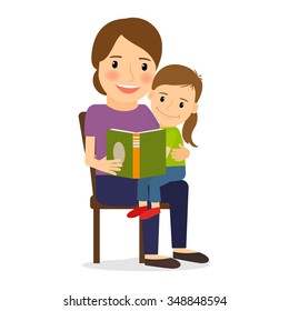 Mother and child reading book. Family time and childcare. 
