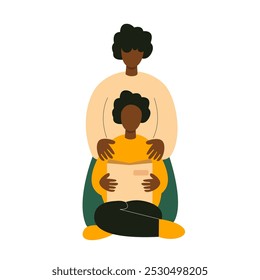 mother and child are reading book illustration