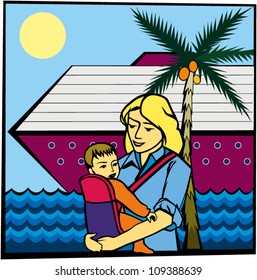 mother, child and sea