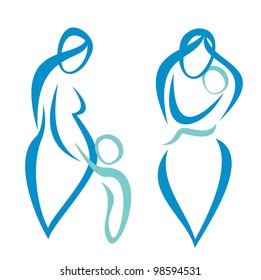 mother and child set of symbols, pregnancy, parenthood concept