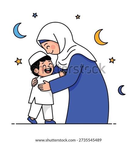 Mother and child sharing a tender moment under the starry night sky together