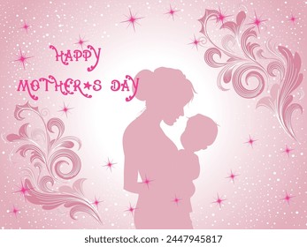 Mother and child Silhouette Floral Pattern Background For Mother's Day Concept.