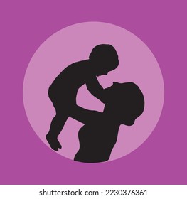 Mother And Child Silhouette Vector Art.