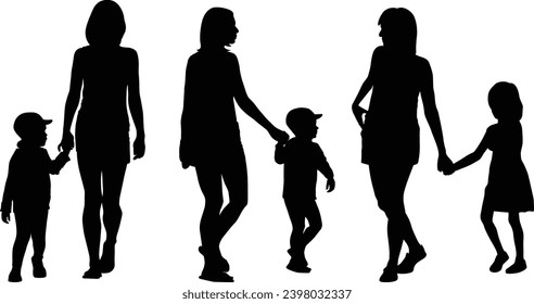 mother with child silhouettes - vector illustration