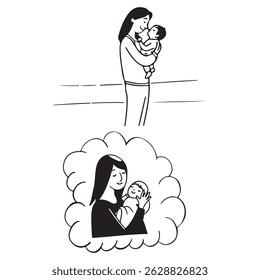 mother and child Silhouttee vector art illustration