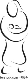 mother and child simple sketch