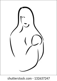 mother and child simple sketch - vector
