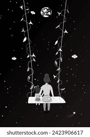 Mother with child sitting on a swing 