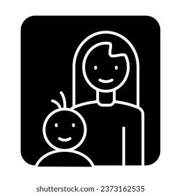 Mother and child solid icon, motherhood concept, mom with her baby sign on white background, mother and son in frame icon in glyph style for mobile concept and web design. Vector graphics