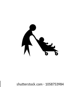 Mother with child stroller black love pictogram parent vector icon symbol illustration 