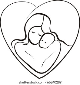 mother and child stylized sketch in a heart frame