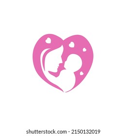 Mother and child symbol. Mother's love. The mother holds the baby in the shape of a heart. Happy mother's day vector illustration