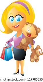 Mother and Child with Teddy Bear