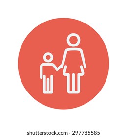 Mother and child thin line icon for web and mobile minimalistic flat design. Vector white icon inside the red circle