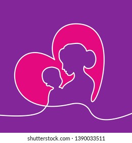 Mother & child - true love symbol for mothers day shape trough line art 