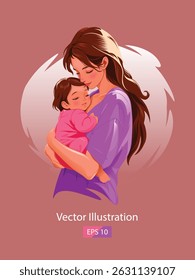 Mother and Child vector Illustration template. This design suitable for Illustration, greeting card design, Poster design. etc.