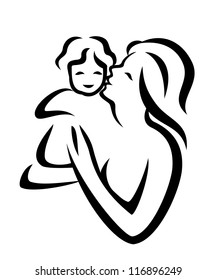 mother and child vector sketch