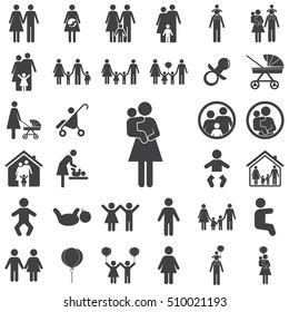 Mother And Child Vector Symbol Icon On The White Background. Family Set Of Icons