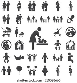 Mother and child vector symbol icon on the white background. Family set of icons