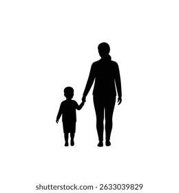 Mother and child walking holding hands silhouette