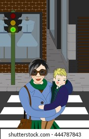 mother and child walking through the crosswalk - Illustration
Mother, Child, Embracing, Parent, Traffic Light, Kid