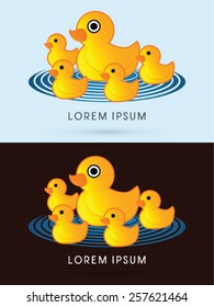 Mother and child yellow duck, Cartoon cute, logo, symbol, icon, graphic, vector.