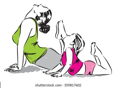 mother and child at yoga illustration