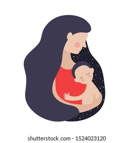 The mother and child.A woman holding her son. Vector image on white background