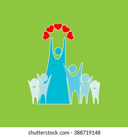 Mother and children with heart in hands.  colored symbols vector people for web and mobile, modern minimalistic flat design