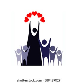 Mother and children with heart in hands.  colored symbols vector people for web and mobile, modern minimalistic flat design