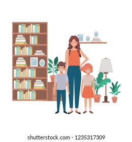mother and children in living room avatar character